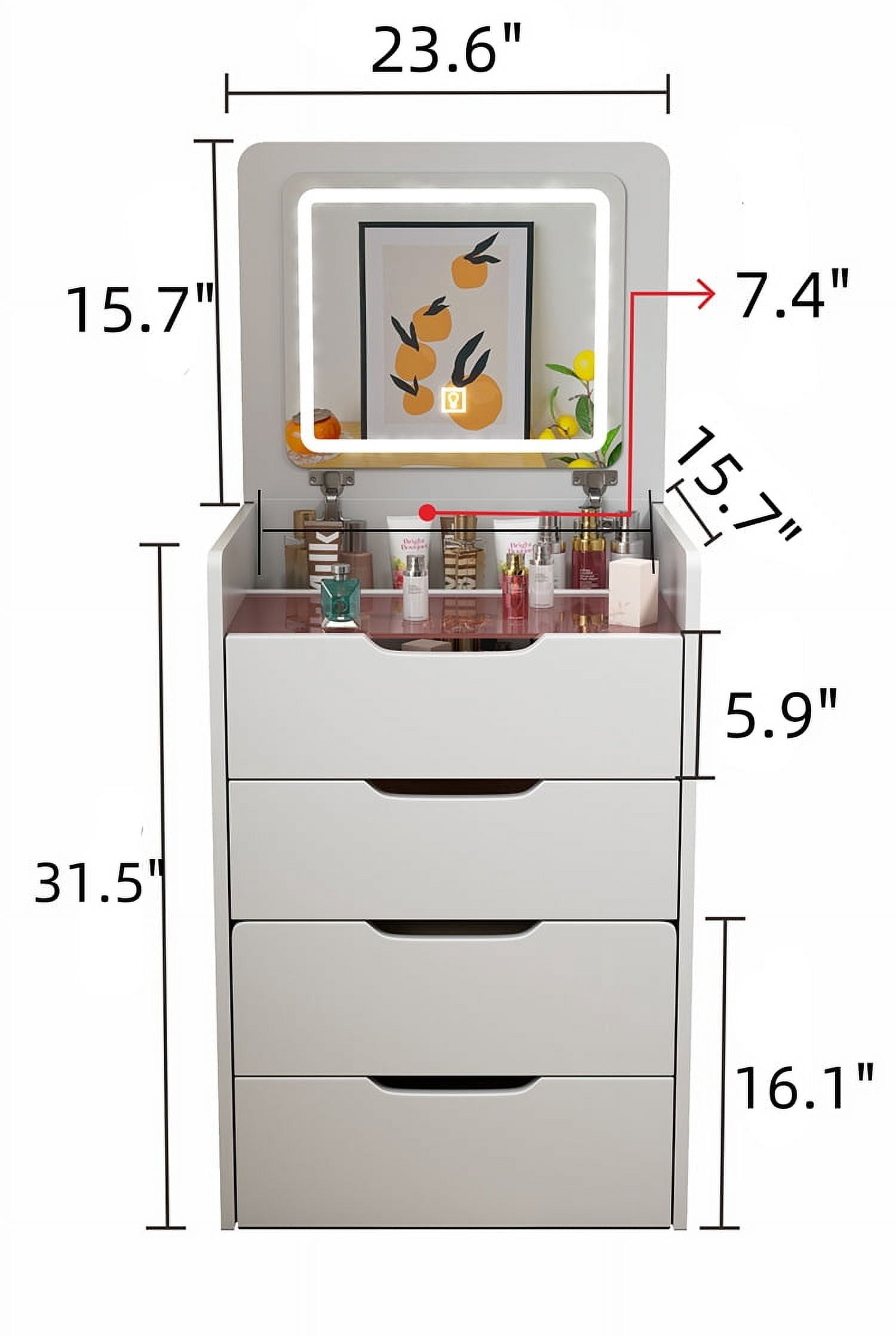 3 in 1 Vanity Desk with Mirror,Make Up Vanity Set with Glass Desktop Cushioned Tool,Dressing Table for Bedroom White