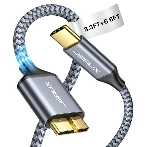 Cable USB C a micro B JSAUX, paquete de 2 (1 m+2 m) para disco duro
