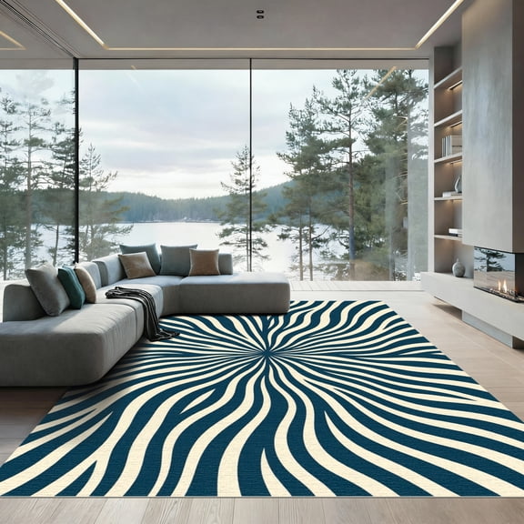 ODIKA 4'x6' Machine Washable Non-Slip Area Rug, Geometric Black High Traffic Rug, Black, 1131604