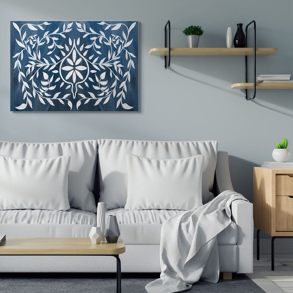 Stupell Industries Blue White Leaf Gilding Pattern Painting Canvas Wall Art by Daphne Polselli