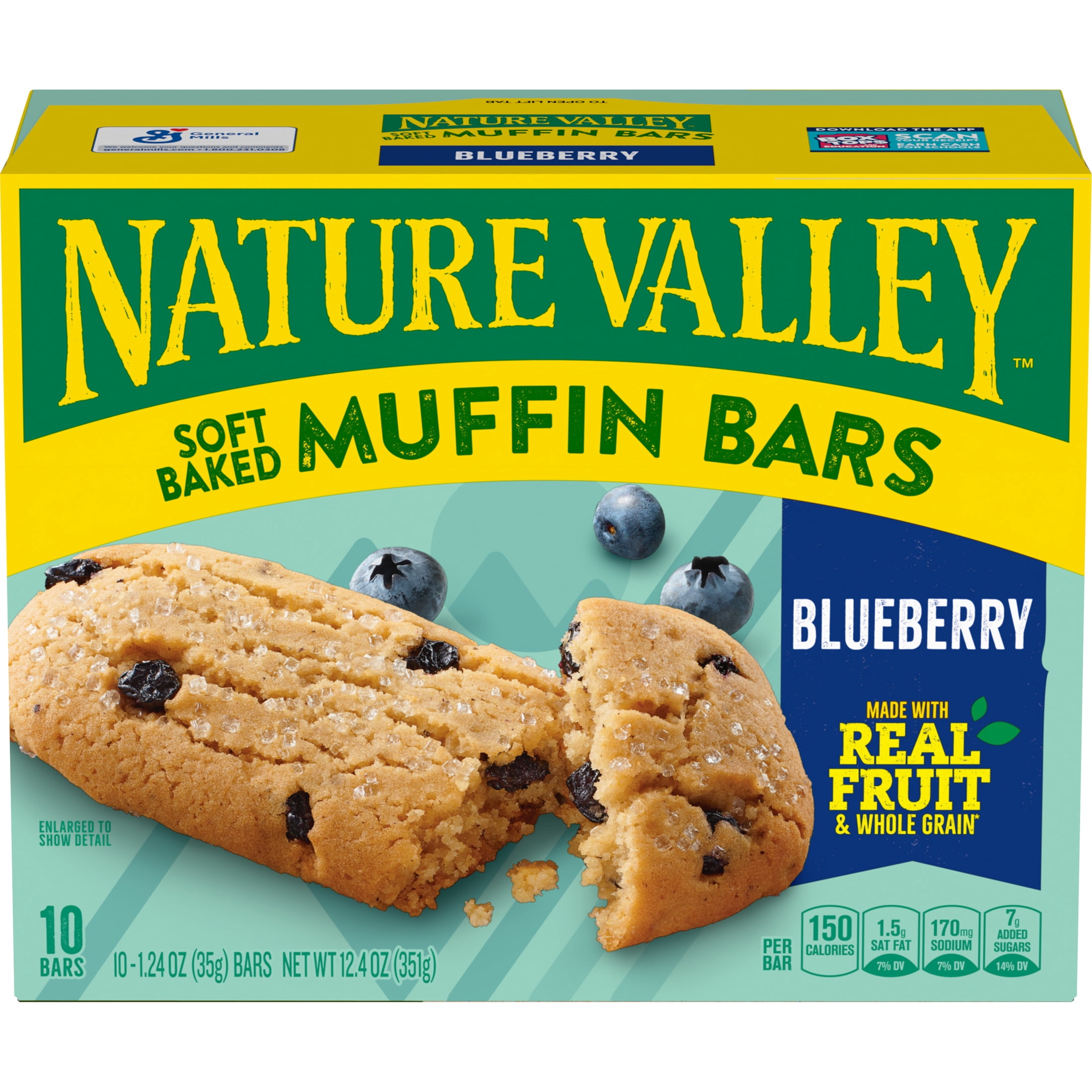 (6 pack) Nature Valley Soft Baked Muffin Bars, Blueberry, Snack Bars, 10 Bars, 12.4 oz