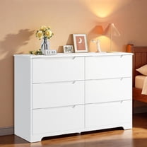 White  Dresser , 6 Drawer Double Dresser with Cutout Handles, Modern Wood Chest of Drawers Smooth Metal Rail