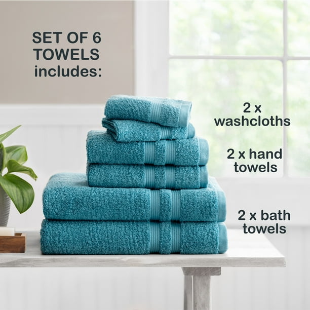 Mainstays Performance Solid Bath Towel 6 Piece Set Cool Water Walmart Business Supplies