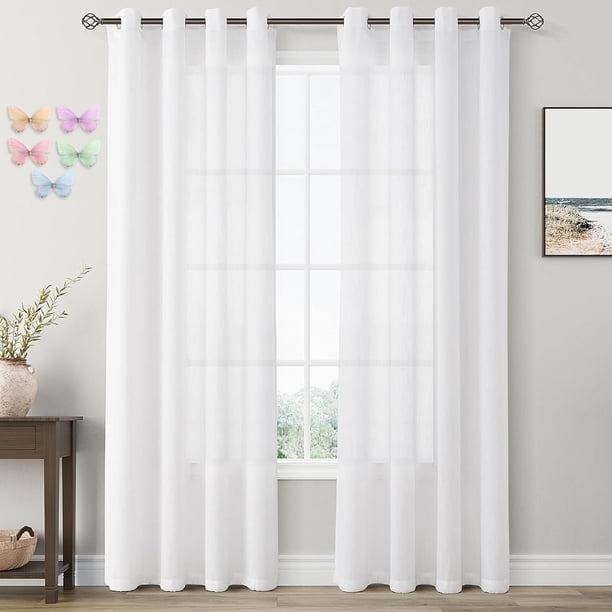 Yanlin Cortinas para Sala, 2 Paneles Cortinas Translucidas Largas, Ojales Parte Superior, 132 x 241CM, Tejido Suave de Poliéster, con 5 Hebillas de Mariposa, 2 Correas, para salón, Dormitorio, baño