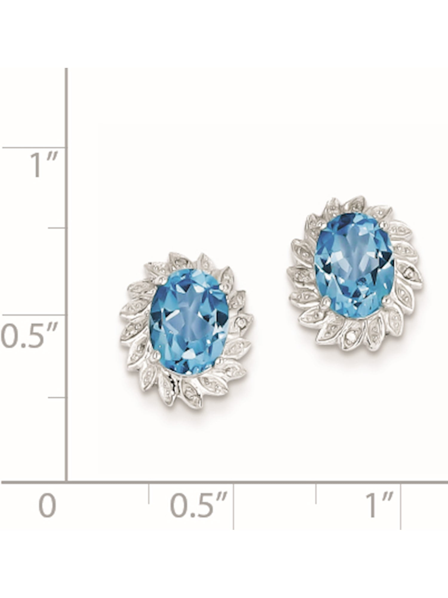 925 Sterling Silver Rhodium Polished Blue Topaz /& CZ Post Earrings