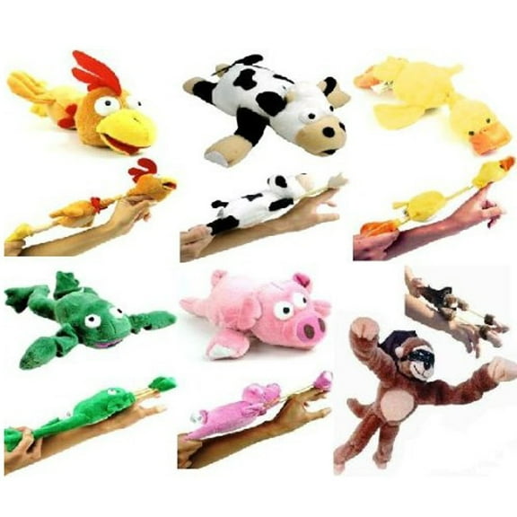 6PC Set of Flingshot Slingshot Flying Screaming Animals Kids Toy Gift Monkey Cow