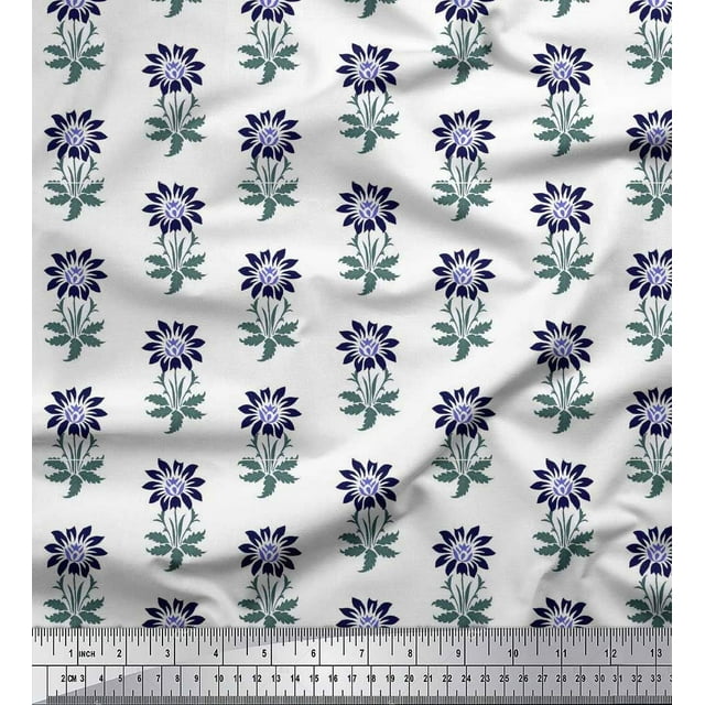 Soimoi Polyester Crepe Fabric Leaves & Floral Block Print Fabric by The Yard 52 Inch Wide