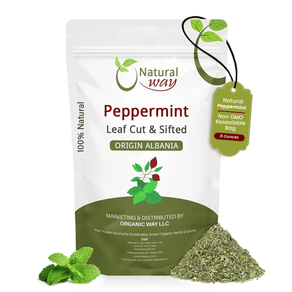 Natural Way Dried Peppermint Leaf Cut & Sifted  | Herbal Tea - European Wild-Harvest | Kosher Certified | Raw, Vegan, Non GMO & Gluten Free | USDA Certified | Origin - Albania (8 Ounce Pack)