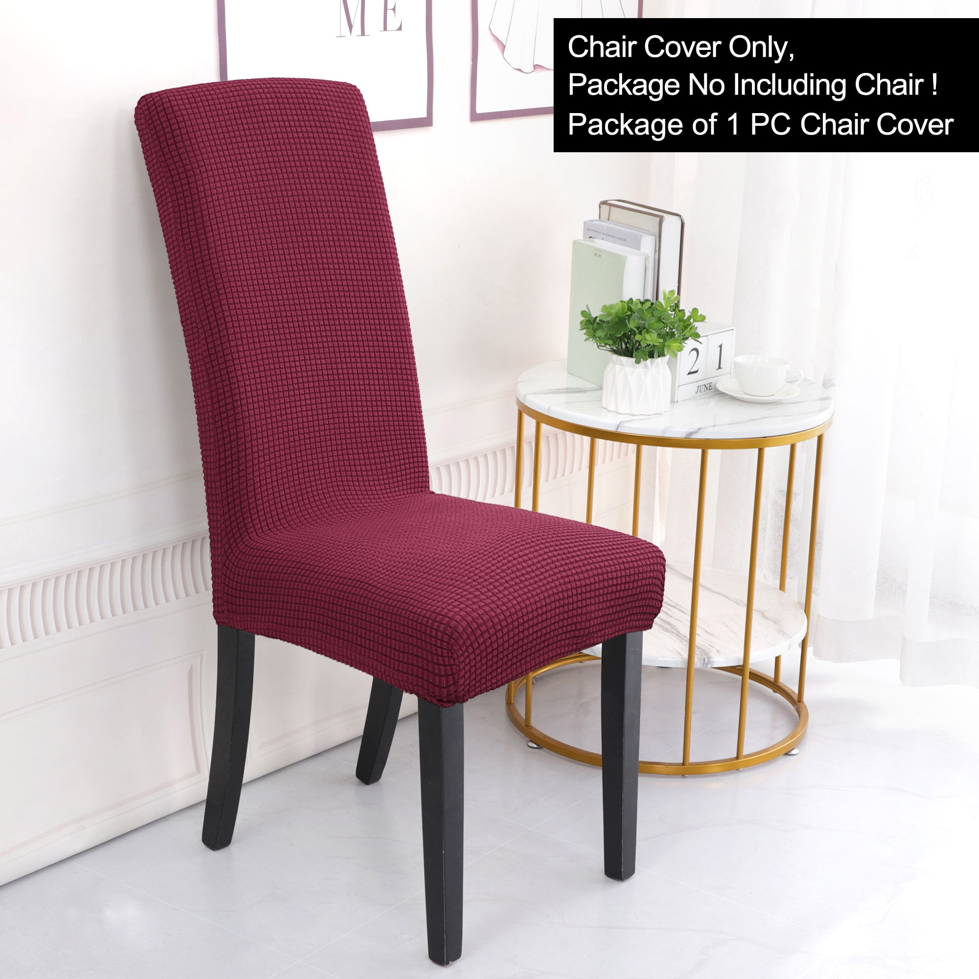 Unique Bargains Knit Spandex Seat Cover for Dining Chair Slipcovers Burgundy