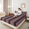 thumbnail image 3 of Castle Fairy Minimalist Thin Vertical Stripe King Sheets 4pcs,Geometric Wide Band Bedding,Pink Black,1 Flat Sheet, 1 Fitted Sheet and 2 Pillowcases, 3 of 7