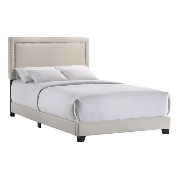 Pemberly Row Modern Fabric Full Upholstered Bed in Fog Beige