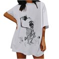 thumbnail image 2 of Pntutb Mujer Damas Mangas con hombros caídos Camiseta de manga corta suelta con estampado de calavera retro desgastado Pntutb Pntutb-4436, 2 of 6