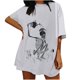 thumbnail image 2 of Pntutb Mujer Damas Mangas con hombros caídos Camiseta de manga corta suelta con estampado de calavera retro desgastado Pntutb Pntutb-4436, 2 of 6