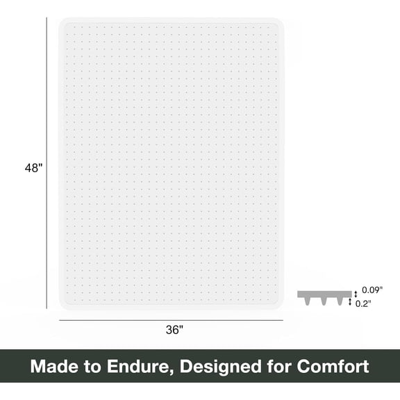 Chair Mat for Carpet, 36" x 48" Clear Vinyl Mat with Grips