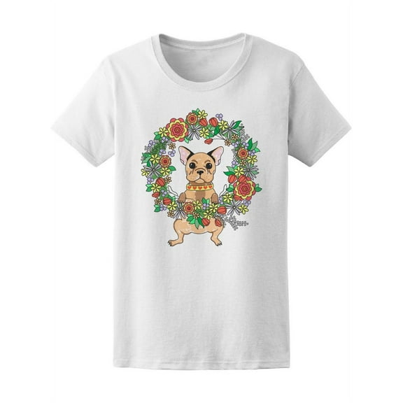 French Bulldog Flower Wreath T-Shirt Women -Image by Shutterstock, Female Small