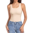 thumbnail image 5 of Qwertyu Women's Built-in Bra Tank Top U Neck Seamless Fitted Top Slim Fit Sleeveless Workout Shapewear Beige M, 5 of 6