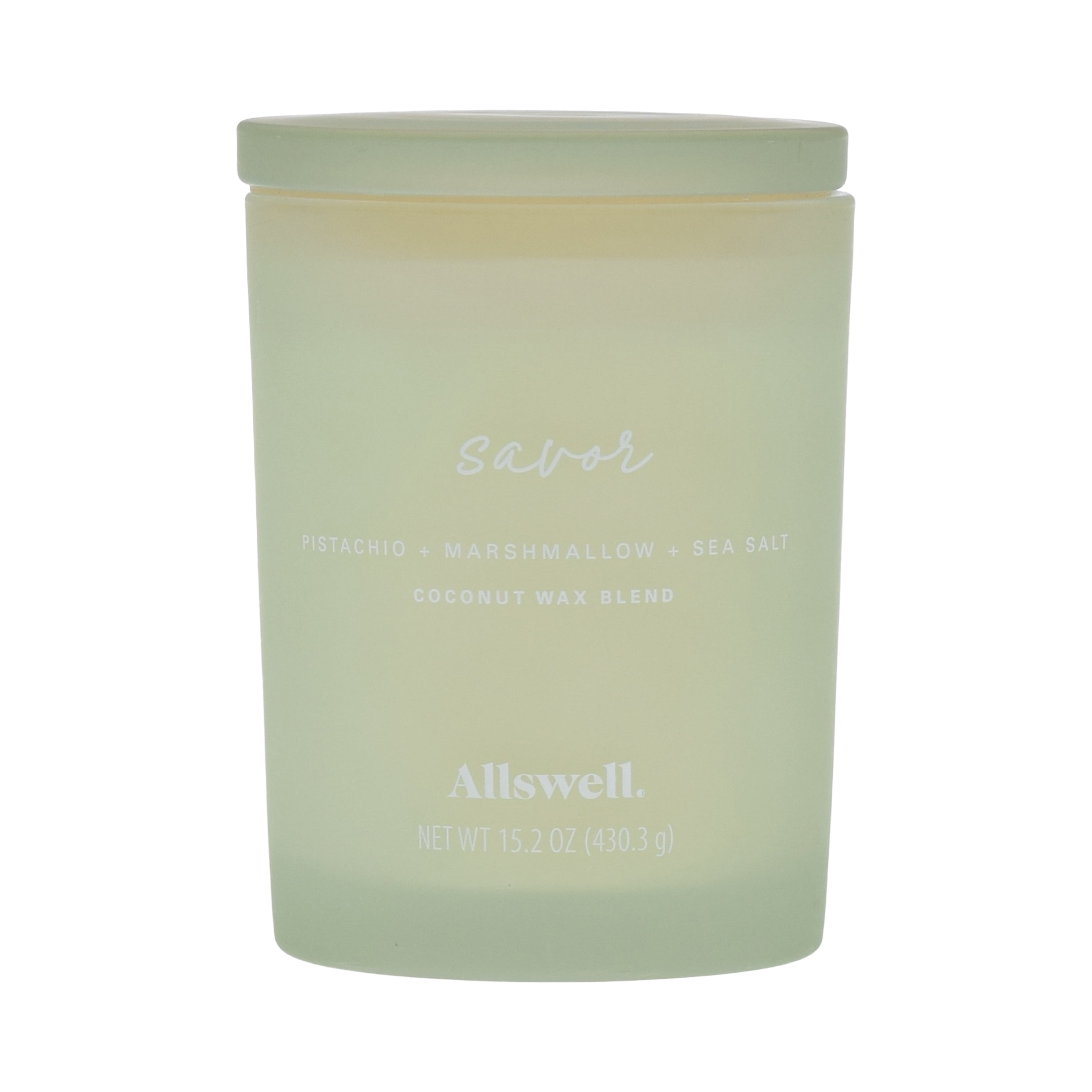 (4 pack) Allswell Savor (Pistachio + Marshmallow + Sea Salt) Scented 2-Wick Spa Jar Candle 15oz.
