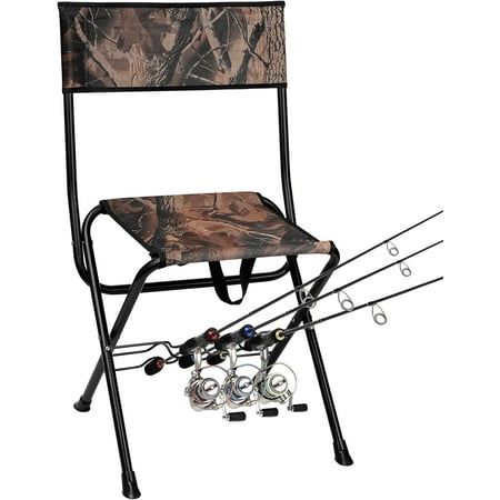Padded Folding Fishing Chair with Rod Holder for Adults Upgraded Seat Size Outdoor Hunting Picnic avel Camping Chairs Foldable Portable Ice Fishing Stool for Lawn Patio Garden Beach Hiking
