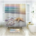 thumbnail image 3 of Beach Shower Curtain, Summer Tropical Ocean Beach Theme Starfish Conch Seashell Sunset Landscape Bathroom Curtain Waterproof Fabric Machine Washable with 12 Hooks, 3 of 6