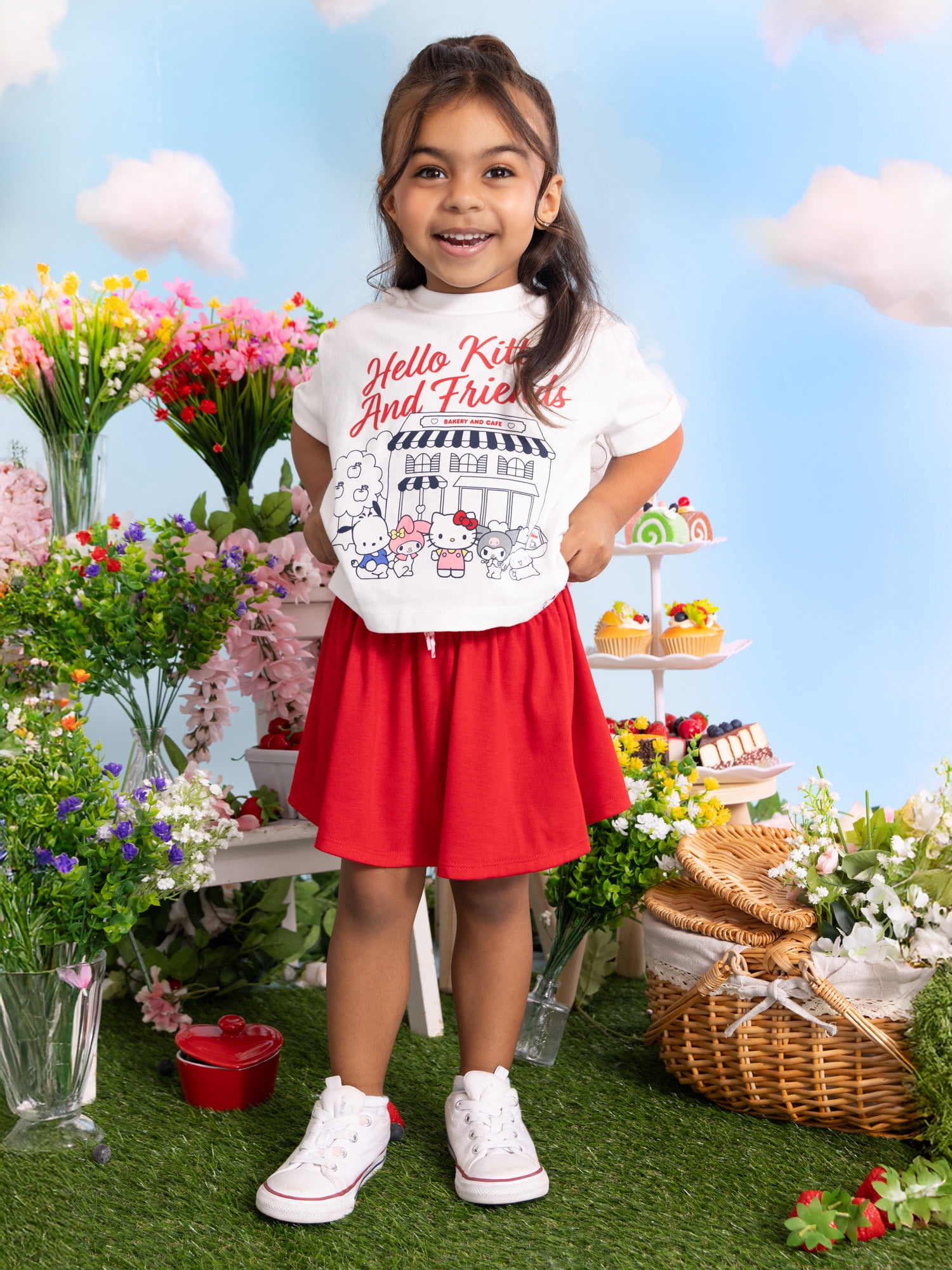 Wonder Nation x Hello Kitty Toddler Girls Double Waistband Skort, Sizes 12M-5T