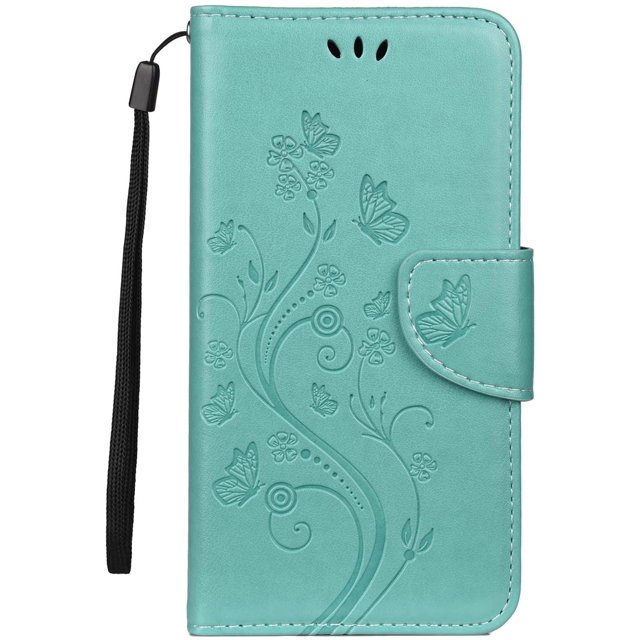 iPhone 13 Pro Wallet Case, iPhone 13 Pro 6.1 inches Durable Case, Flower Butterfly Pattern Premium PU Leather Magnetic Case with Credit Cards Slots Shockproof Protective Cover (iPhone 13 Pro, Green)
