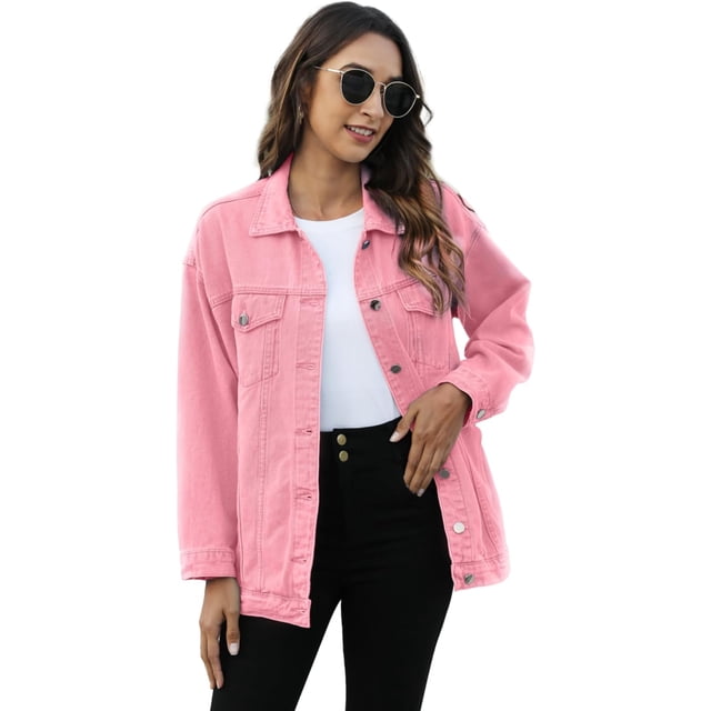 GHSDFBB Women's Oversized Mid Long Denim Jacket Jean Biker Coat