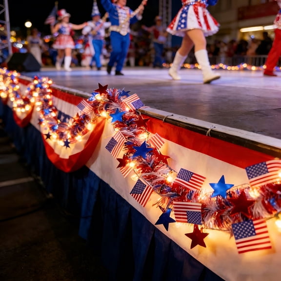 4th of July Decorations Luminous Effect Red White And Blue Foil Wreath Hanging Decorations Independence Day Anniversary Celebration Party Decorations