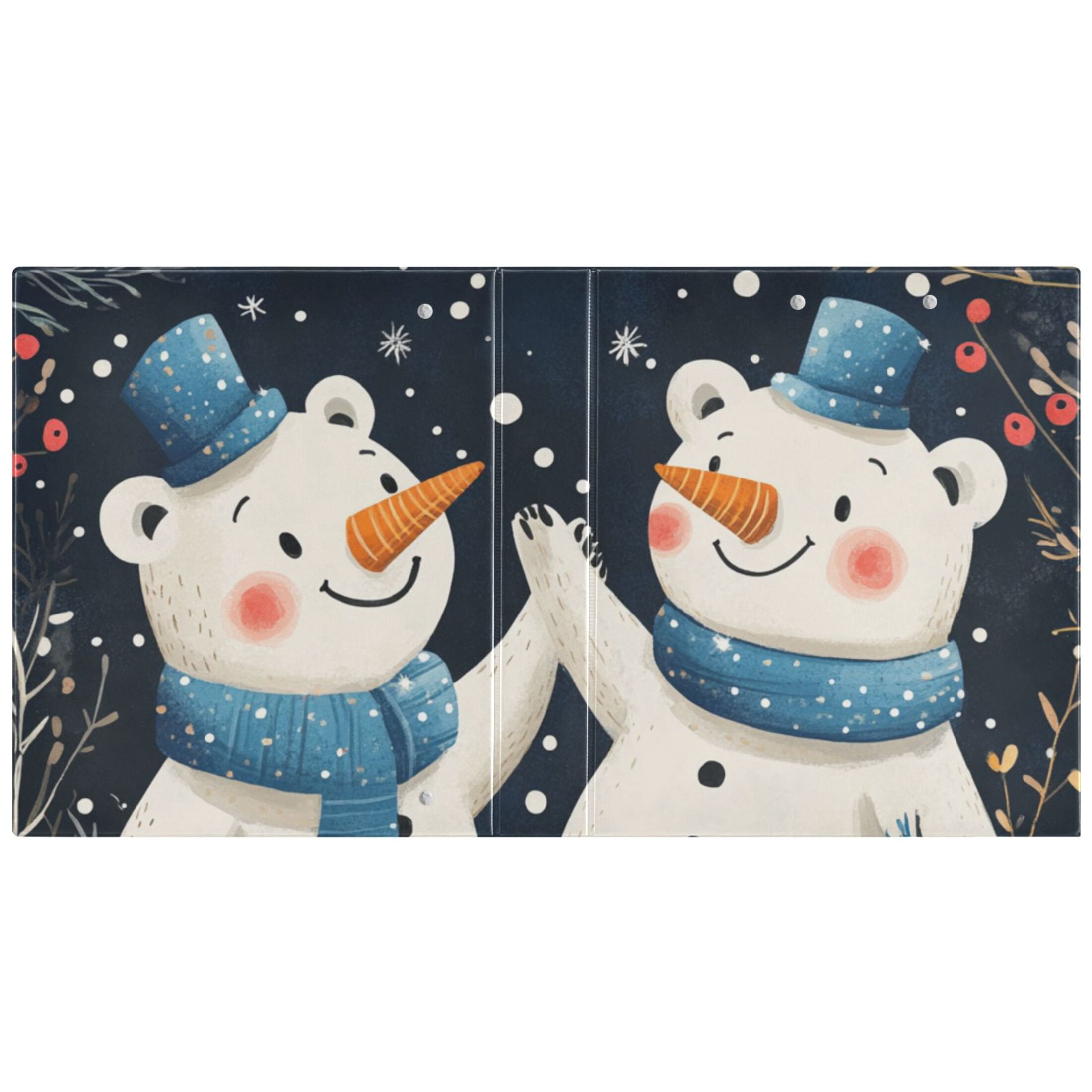 Bears Snowman 3 Ring Binders 1.5 inch Hardcover File Folders with Interior Pockets A4 Size Organizer for School Office Hospital