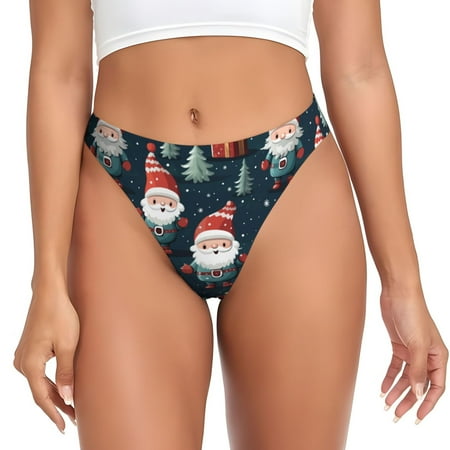 Rateoe Cute Santa Claus Gift Pattern Seamless Women Underwear Thongs No Show Ladies Thong No Line Breathable Comfortable Panties Undies for Women-Small