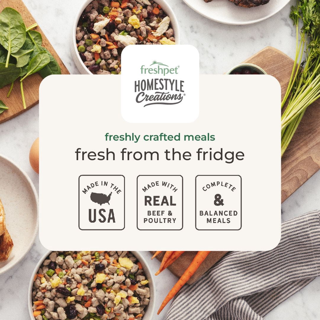 (3 pack) Freshpet Fresh Dog Food, Homestyle Creations, Beef, Chicken & Turkey Recipe, 1lb.