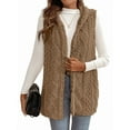 thumbnail image 2 of Women's Oversized Fleece Vest Hooded Cardigan, Double Sided Wear, Thick Warm Button Front Jacket for Fall Winter Brown L, 2 of 8