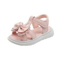 thumbnail image 1 of GiLiling Toddler Kids Open Toe Summer Sandals, Cute Bow Rhinestone Decor Princess Shoes, Lightweight Non Slip Ankle Strap Flats (Pink, 5.5-6 Years), 1 of 4