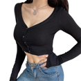 thumbnail image 1 of Women Knitted Long Sleeve Cropped Cardigan Top Sexy V-Neck Button Down Solid Color Slim Fitted Knitwear Sweater T-Shirt White L, 1 of 4