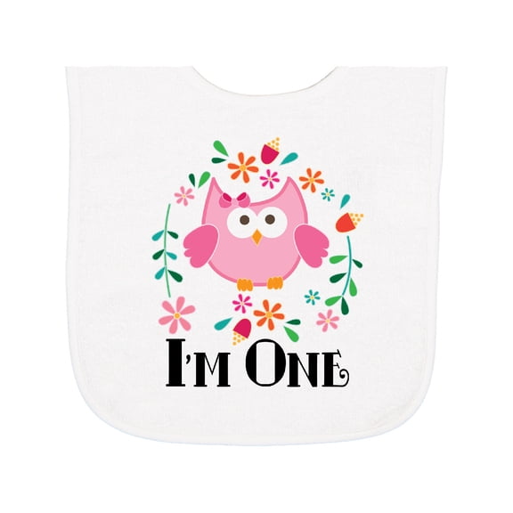 Inktastic First Birthday Owl 1 Year Old Girl Baby Terry Cloth Bib