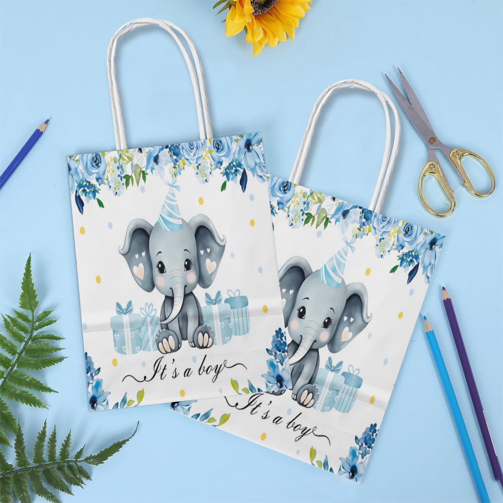 Elephant Baby Shower Party Favor Bags, YAHAFEPY 20Pcs It's a Boy Cute Animal Cartoon Paper Bags Party Decorations