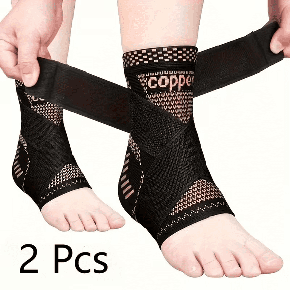 2pcs Copper  Ankle Sleeves with Adjustable Cross Straps, Soft And Breathable Design for Daily Wear, Lightweight And Elastic Fit , Plantar Fasciitis Compression Sock Sleeves
