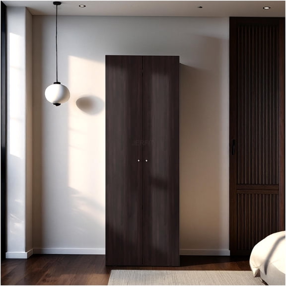 JERFIT 2 Door Armoire Wardrobe Closet with Shelves, Freestanding Storage Cabinet for Bedroom, Walnut & Black Finish