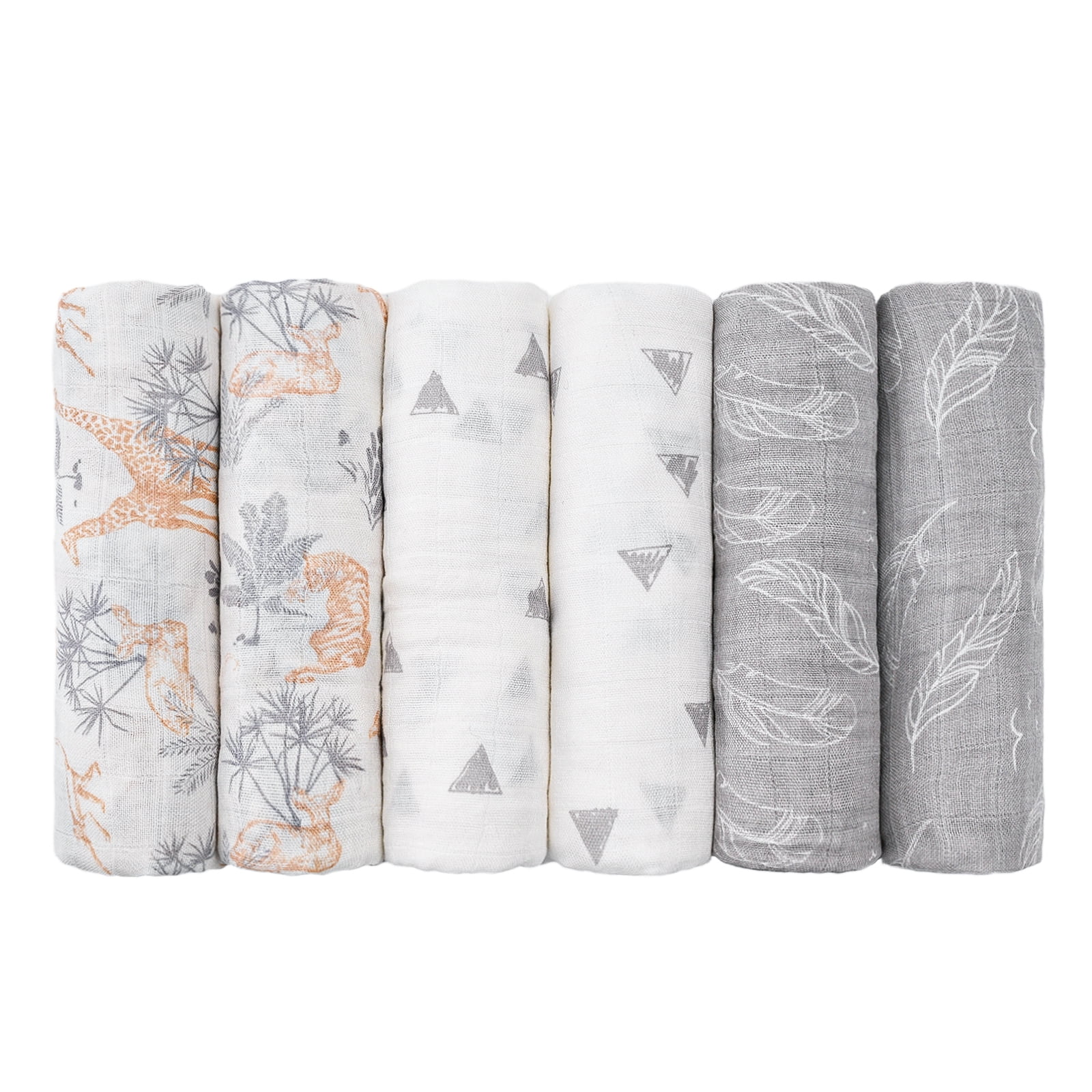 Gllquen Baby Organic Cotton Muslin Swaddle Blankets 6-Pack for Newborn Infant Girls Boys, 27 x 27", Jungle Exploration