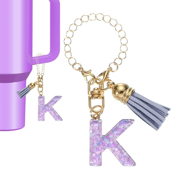 Uxcell Letter Charm Accessories for Tumbler Letter K Keychain Handle Charm with Tassel Purple