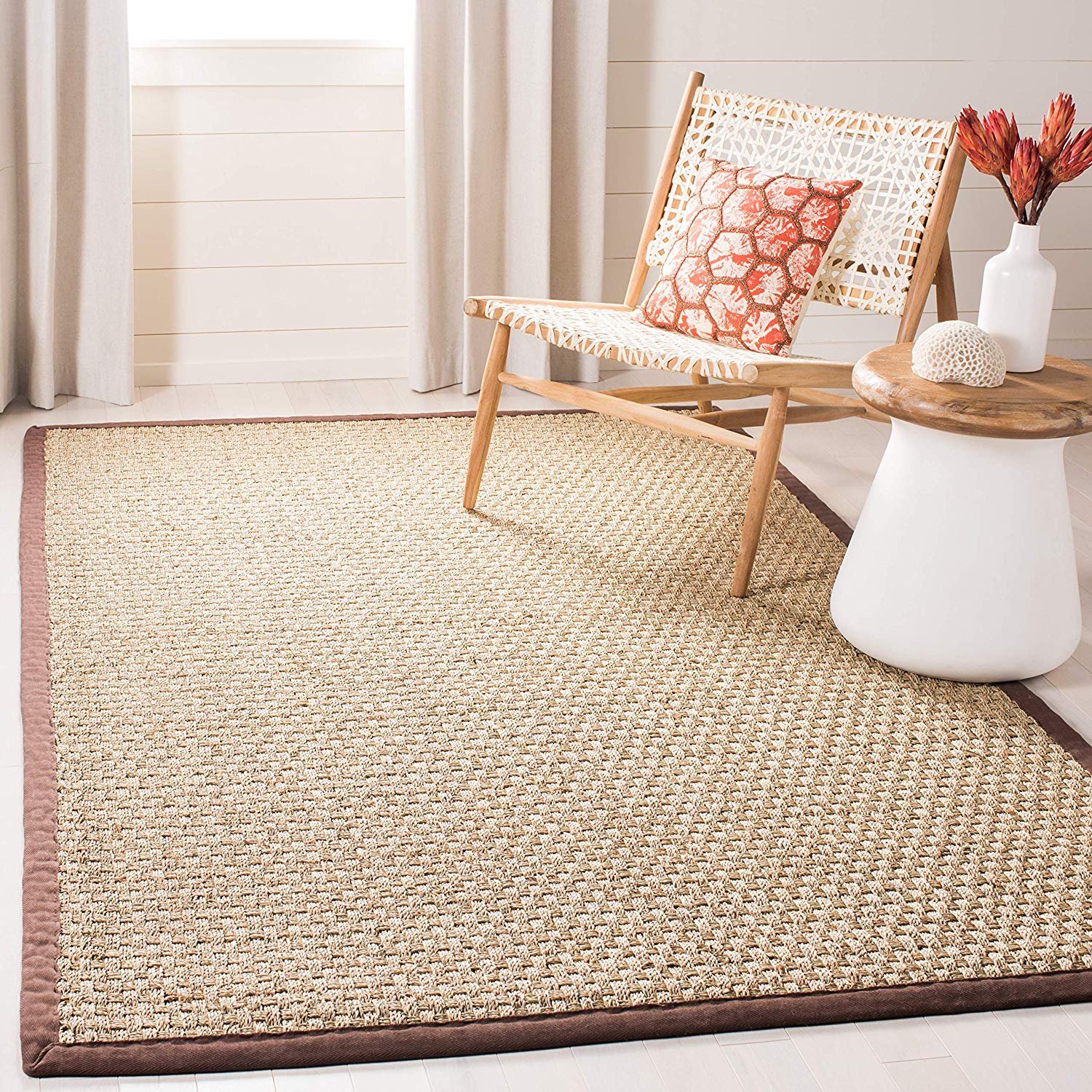 Safavieh Natural Fiber Collection NF114K Basketweave Natural and Dark