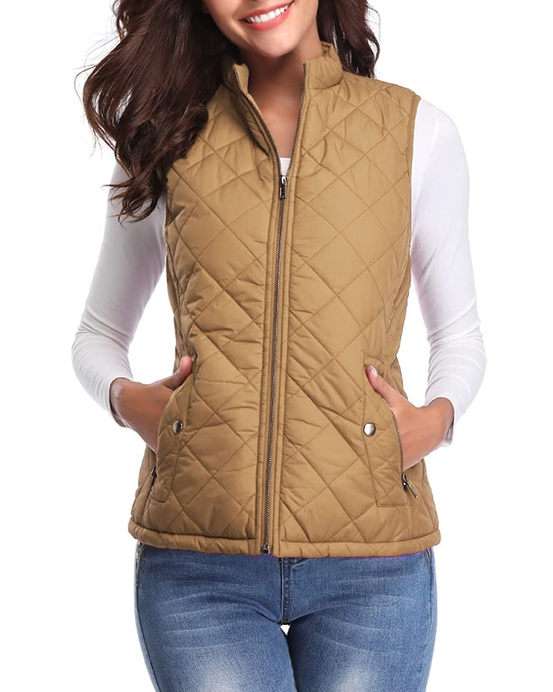 Fuinloth Women Quilted Vest, Stand 