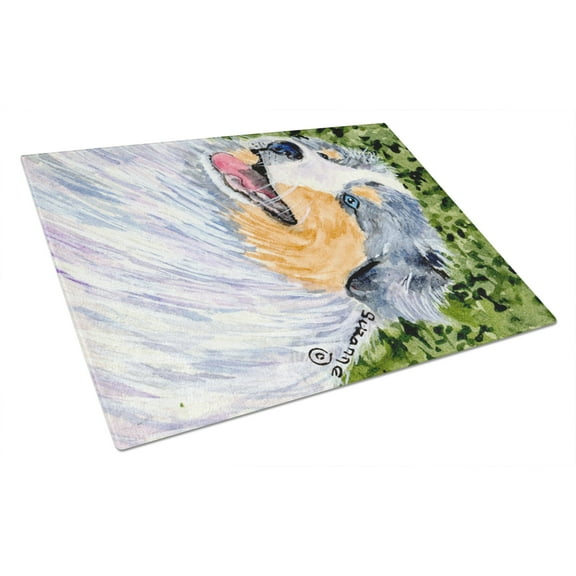 Caroline's Treasures SS8736LCB Australian Shepherd Glass Cutting Board Large, 12H x 16W, multicolor