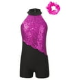 thumbnail image 3 of iixpin Kids Girls Sequin Gymnastics Leotards Sleeveless Dance Biketards One Piece Jumpsuit Bodysuit with Hair Scrunchie Hot Pink 6, 3 of 7