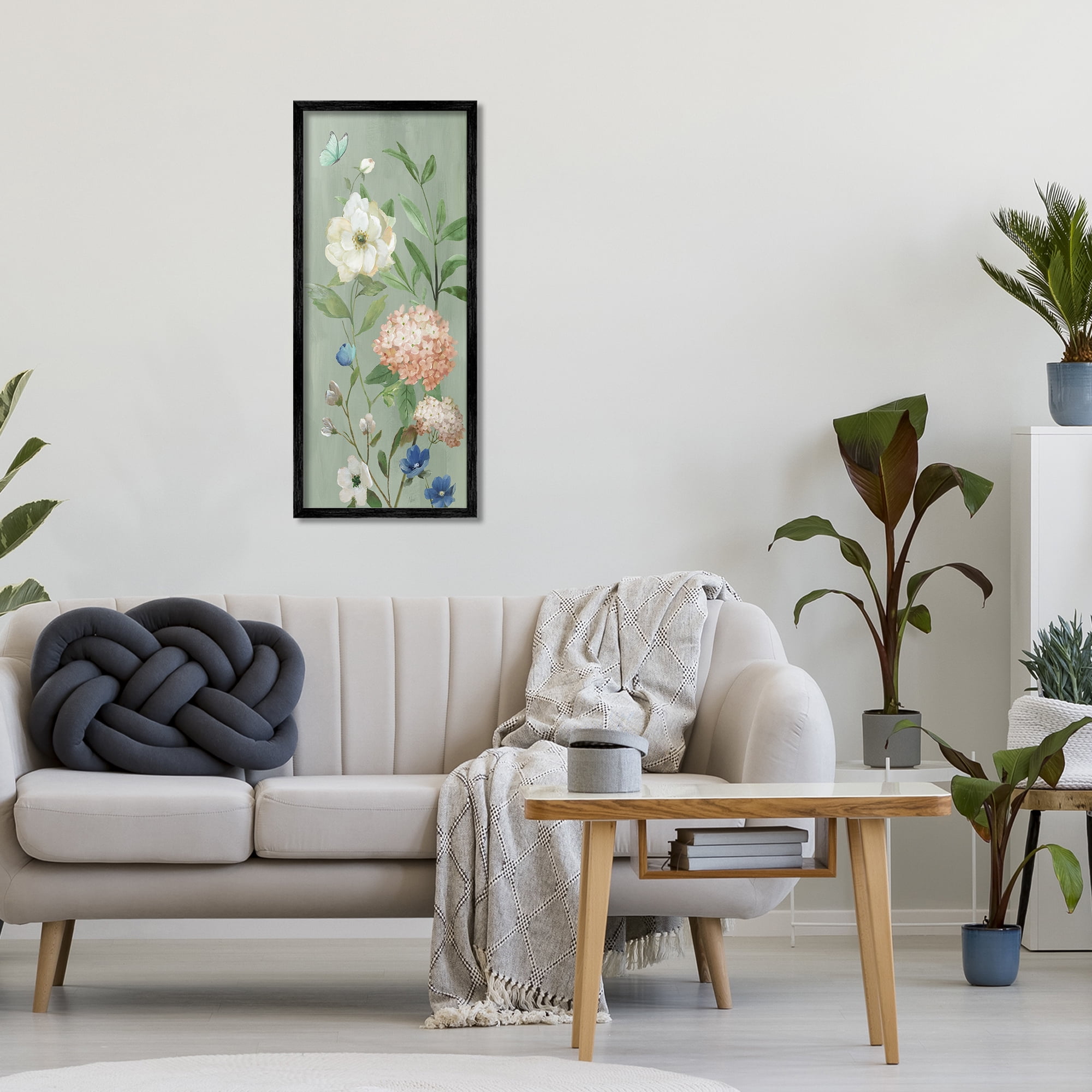 Stupell Industries Mint Floral Cluster & Butterfly Black Framed Giclee Art, design by Nan
