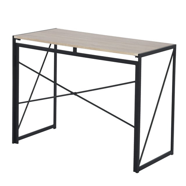 Homy Casa 39.4" Folding Table, Light Wood Tabletop with Metal Frame for Home Office or Dorm Use