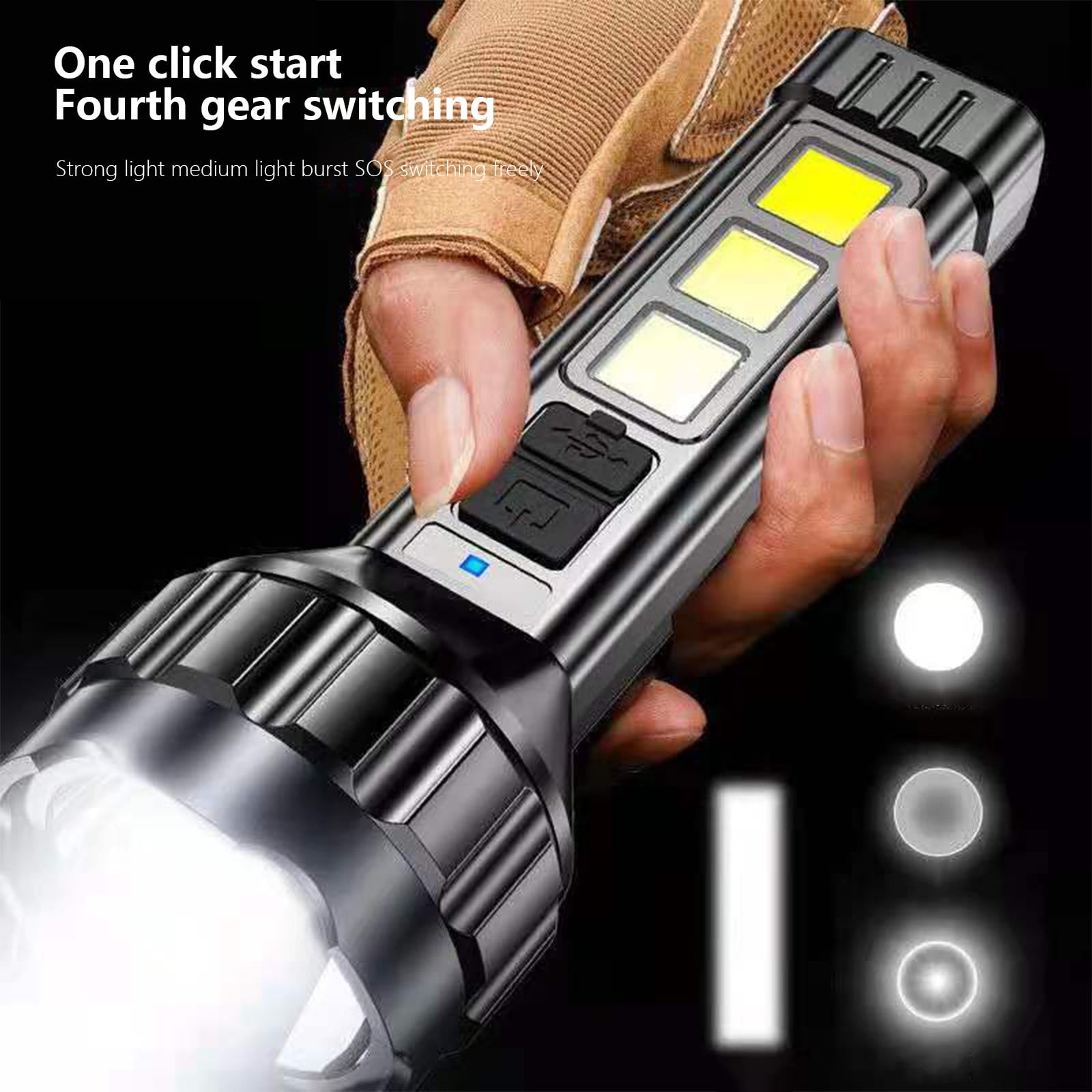COB Strong Light Flashlight Portable USB C Rechargeable Bright Household LED Lamp Built-in Battery with Power Display Holiday Savings Gifts