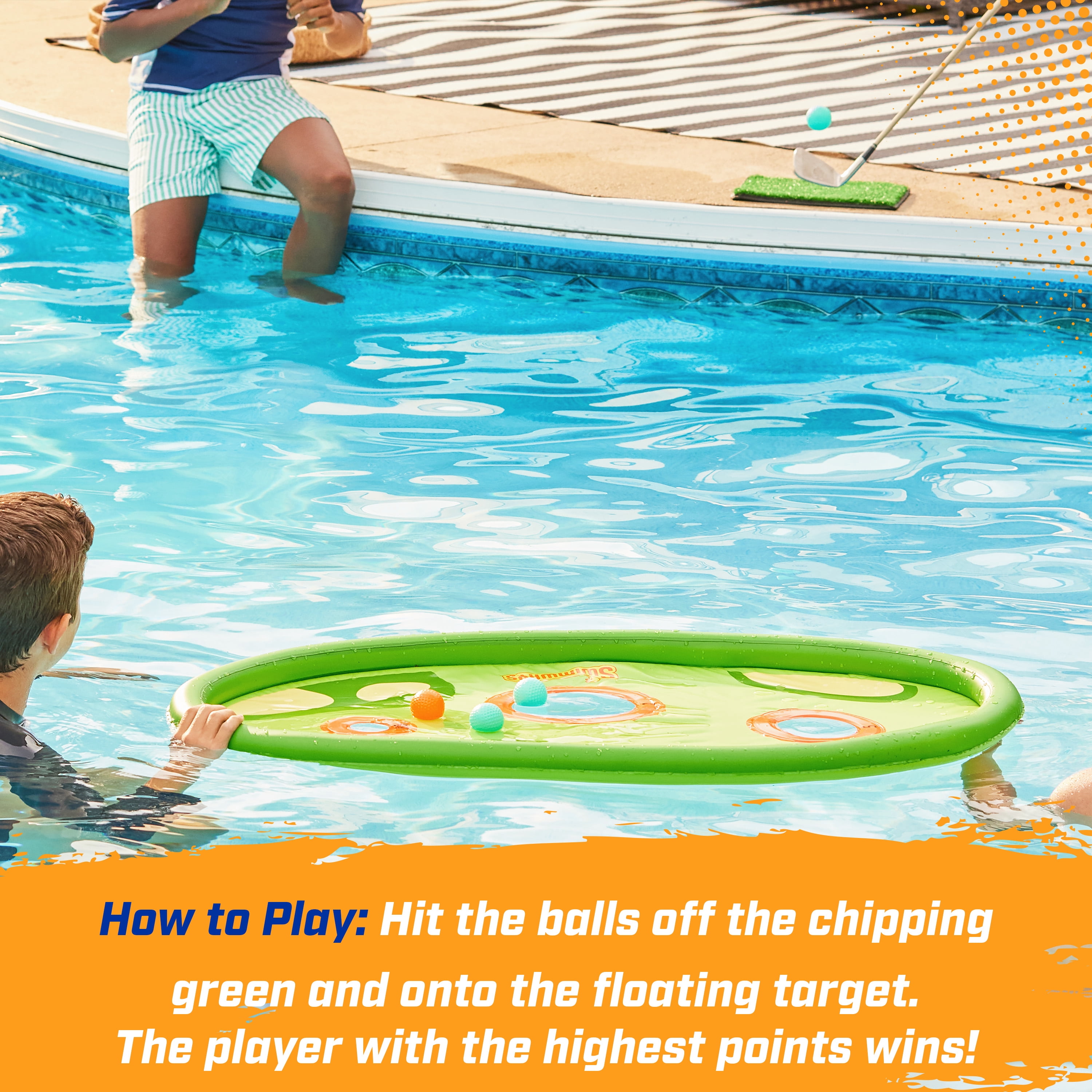 Swimways Hydro Golf, Pool Toys for Kids and Adults, Floating Swimming Pool Game with Golf Balls and Chipping Green, Outdoor Toys for Kids Aged 5 & Up