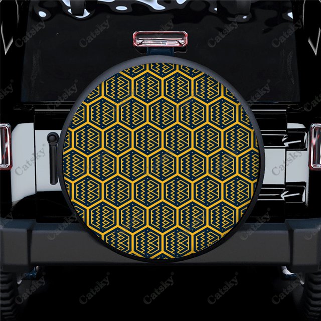 Hexagon Grid Pattern Polyester Universal Spare Wheel Tire Cover Custom Tire-Covers for Trailer RV SUV Truck Camper