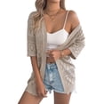 thumbnail image 2 of Cardigan Sweaters for Women Open Front Cropped Crochet Beach Cover Ups Khaki L, 2 of 9