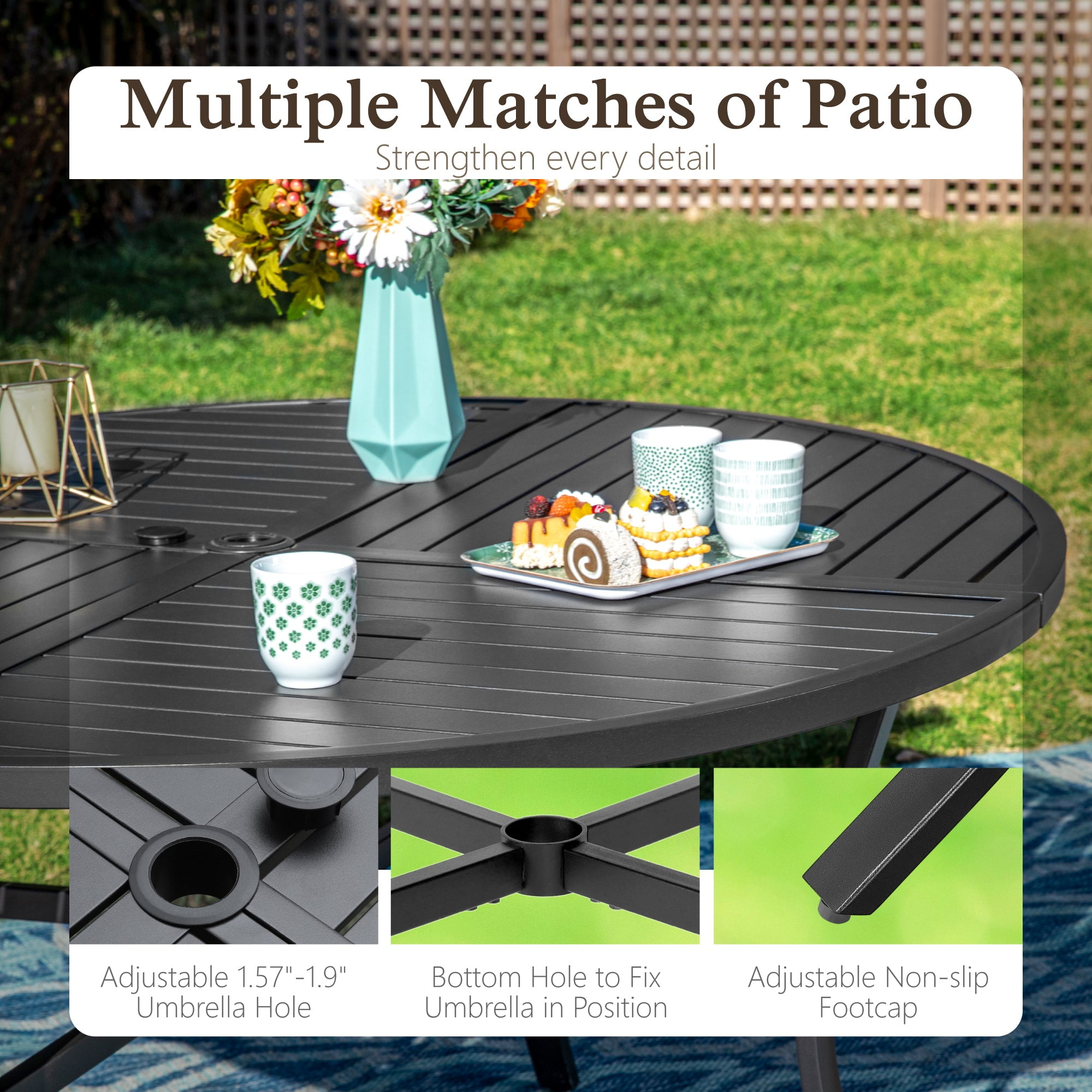 Sophia & William 7 Piece Outdoor Patio Dining Sets Metal 54" Round Table and Stackable Stackable Chairs Set for 6